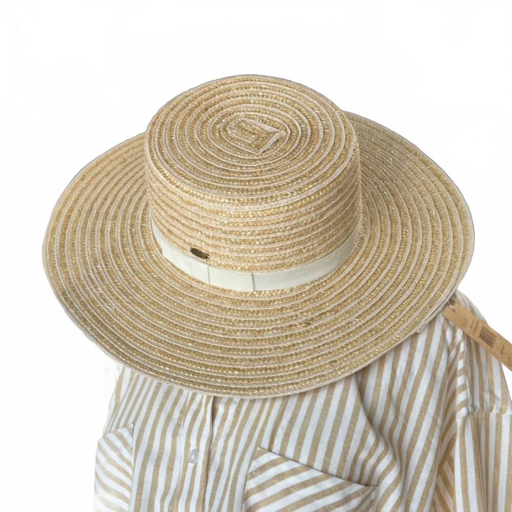 NEW C.C. women's goose grosgrain ribbon boater hat in beige